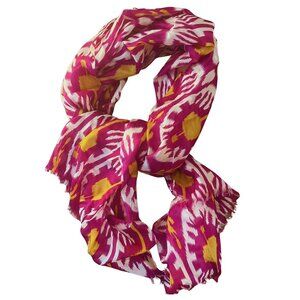 NEW Colorful Uzbek Ikat Woven Silk Scarf Shawl (Purple / Gold / White)